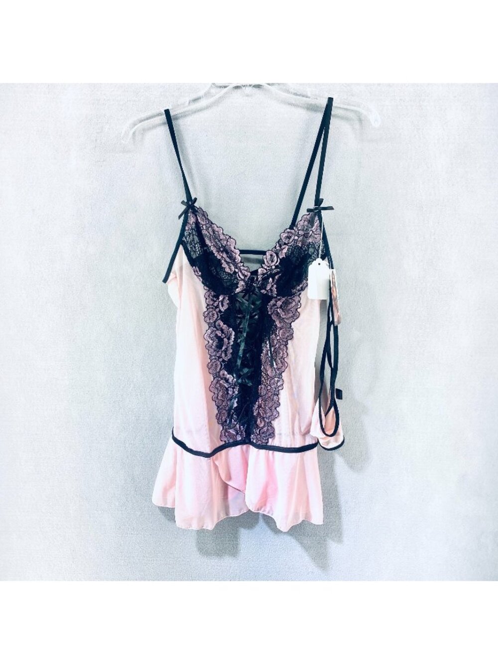 Womens Corset Babydoll Lingerie Set Small Pink Black Lace Teddy G String